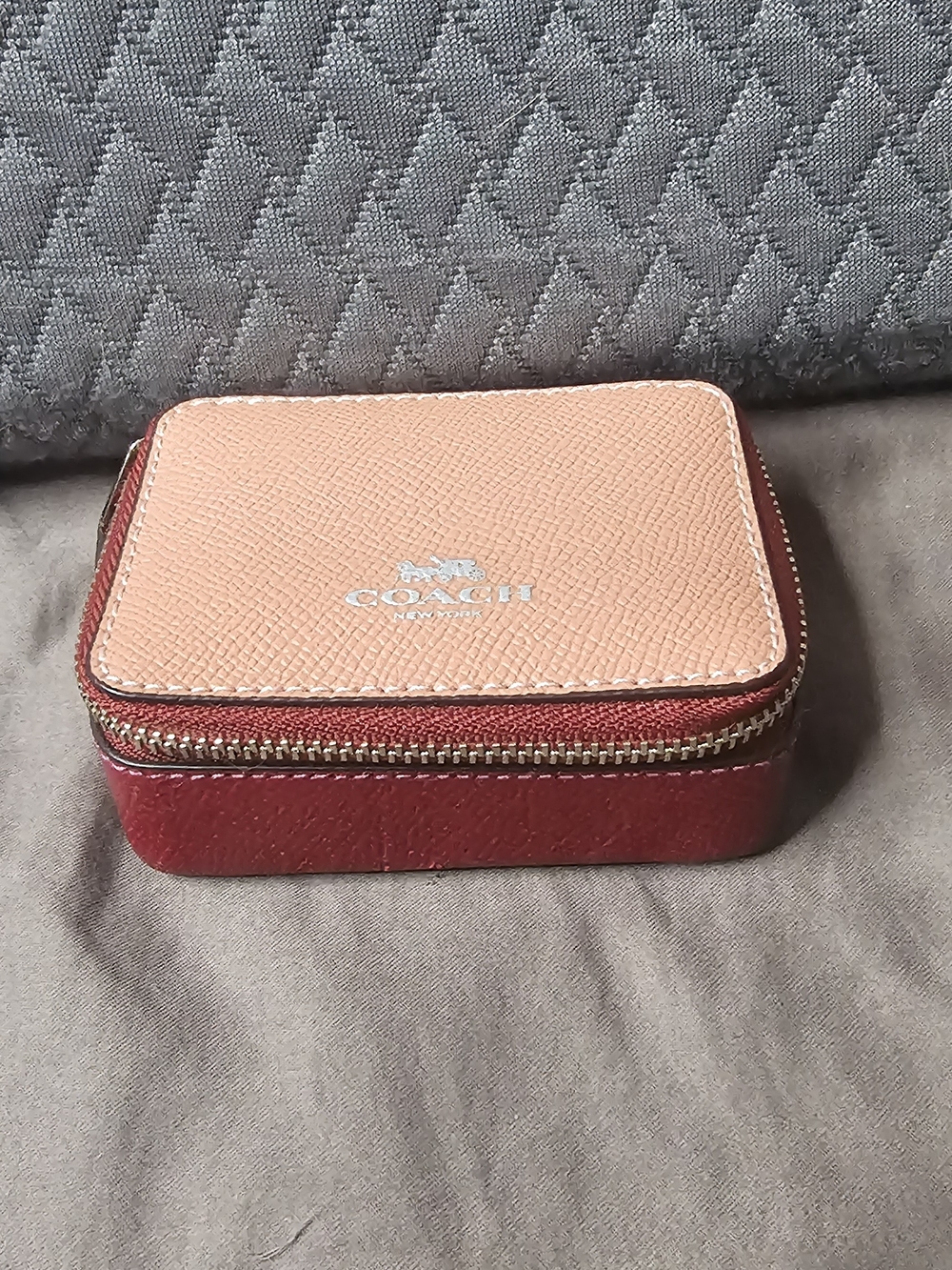 Coach Two-Tone Leather Jewelry Or Misc. Storage Case Vintage - Pink and Red